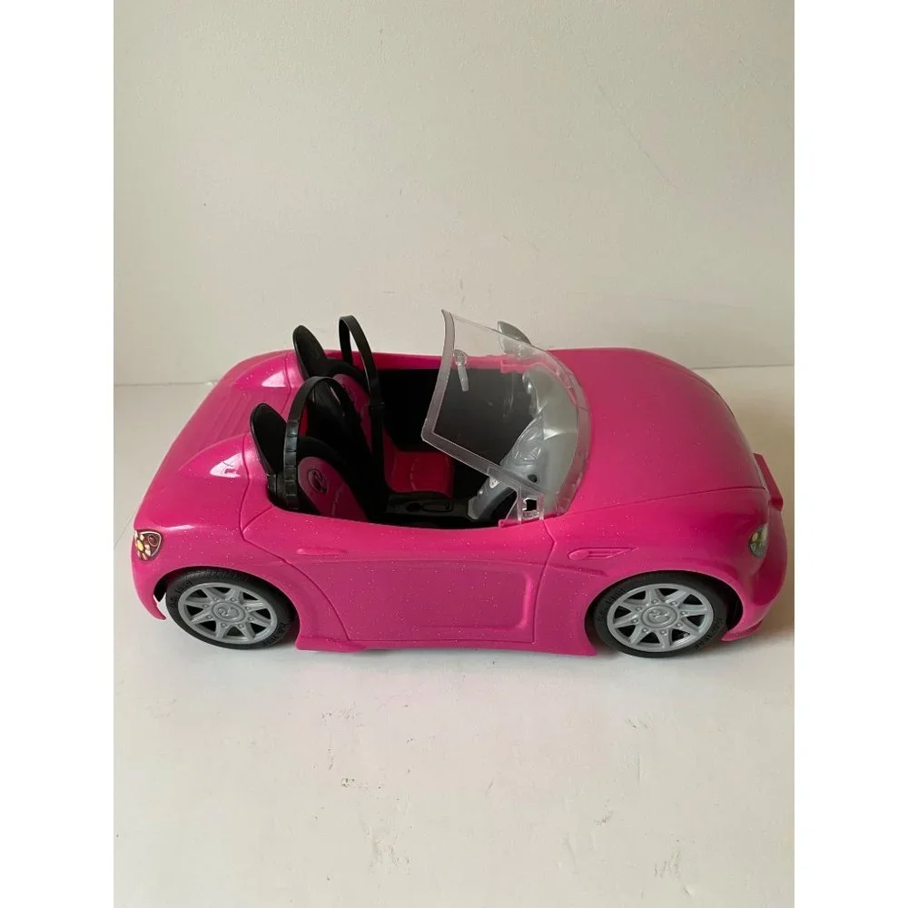 Barbie's sports car hot pink convertible doll size two seats glitter Mattel 2013